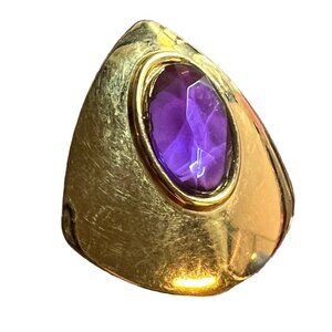 Acrylic Purple Stone Scarf Clip Shiny‎ Gold Tone Triangular